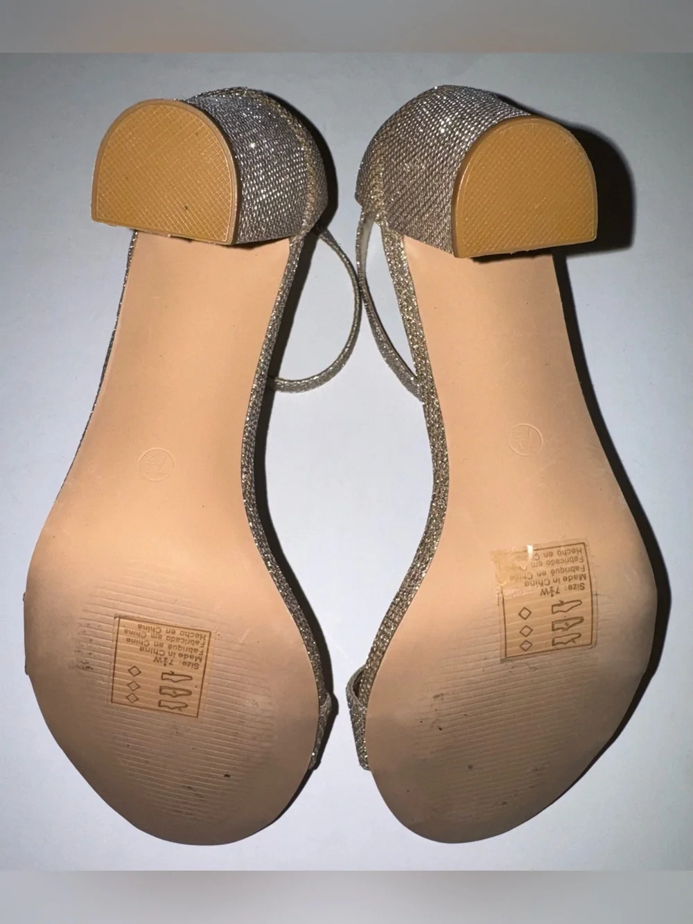 David's Bridal Gold Glitter Ankle-Strap Block Heel Sandals - Picture 5 of 13
